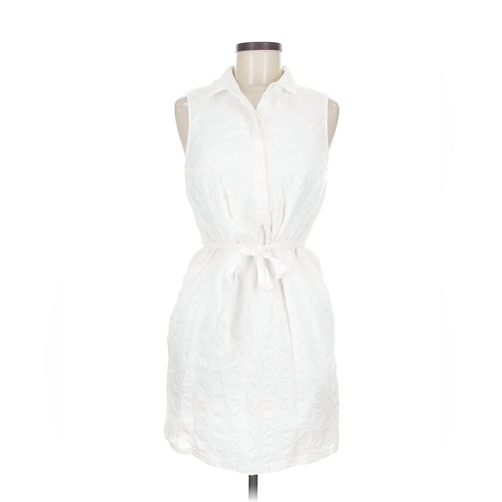 Banana Republic size 8 100% cotton white dress with collar and belt sleeveless